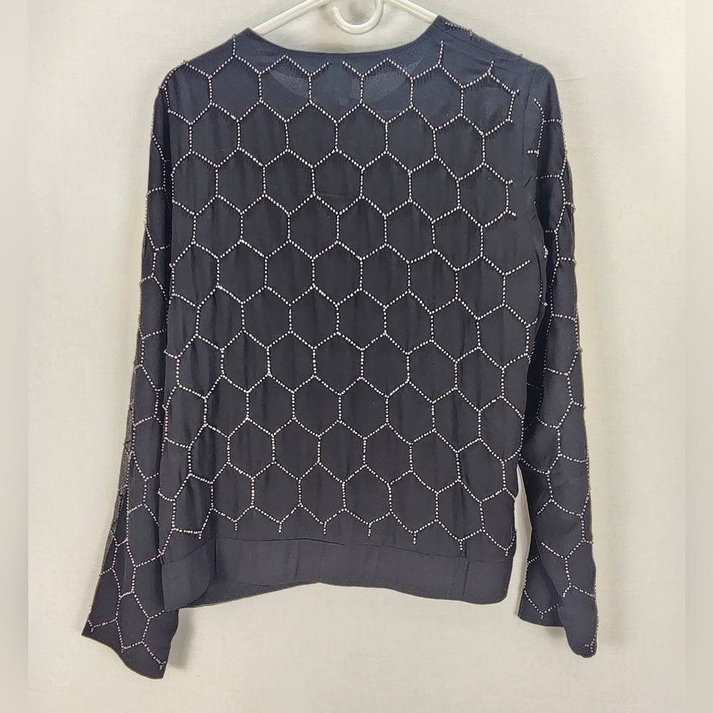 Chico's Black Geometric Patterned Beaded Women's … - image 2